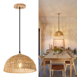 ALAISLYC 13 Inch Rattan Pendant Lights Farmhouse Boho Chandelier Light Fixture Rustic Wicker Hand Woven Pendant Hanging Light for Dining Room Kitchen Bedroom Foyer Hallway