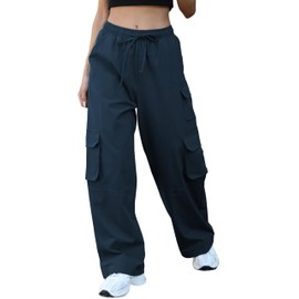 Uyvora Cargo Pants Women High Waisted Baggy Y2K Straight Leg Pant Streetwear Parachute Pant with 7 Pockets Navy