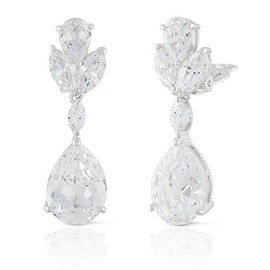 JanKuo Jewelry Silver Plated Cubic Zirconia Dangling Clip On Earrings