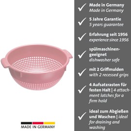 Westmark 2126221P Colander / Strainer with Recessed Handles and Attachment Pegs Plastic Pink