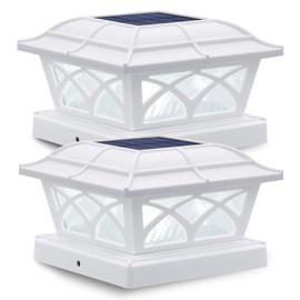SIEDiNLAR Solar Post Cap Lights Outdoor Glass 2 Modes 8 LEDs for 4x4 5x5 6x6 Posts Fence Deck Patio Decoration Warm White/Cool White Lighting White (2 Pack)