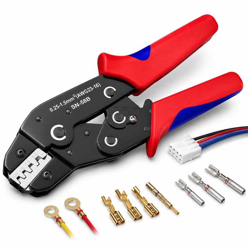 SN-58B Ratcheting Crimper for Open Barrel Terminals – AWG 24–16
