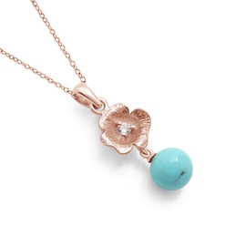 Ravishing Impressions Türkisfarbene Blumenanhänger-Halskette handgefertigt 925 Sterling Silber Strandschmuck Roségold plattiert