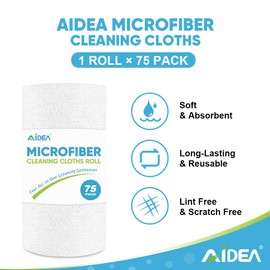 AIDEA Microfiber Cleaning Cloth Roll White-75PK, Microfiber Towels for Cars, Commercial Shop Rags, Tear Away Reusable Paper Towels, Lint-Free Cleaning Rags for House, Kitchen, Automotive-11.5"×11.5"