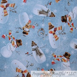 Quilting Treasures BonEful FABRIC FQ Cotton Quilt VTG Blue White Frosty Snowman Holiday Xmas Scenic
