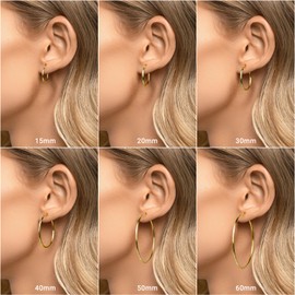 LIAN Gold Hoop Earrings for Women 18K Gold Plated Hoops with Stainless Steel Thin Hoop Earrings 15-60MM Lightweight Large Small Huggie Earrings(Gold-20mm)