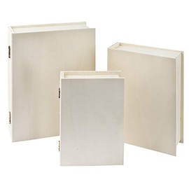 Ideen mit Herz Wooden Storage Boxes, Shape: Book, Pack of 3 (21.5 x 17 x 6.6 | 18.5 x 14 x 5.3 | 15.5 x 11 x 4 cm | Small with Lid | Jewellery Box, Box, Box with Hinged Lid | DIY, Crafts (3)