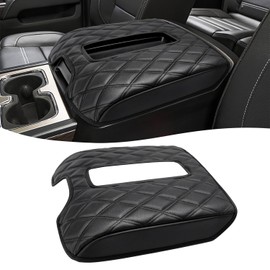 KBH Center Console Armrest Cover for Chevy Silverado & GMC Sierra 1500 2500 3500 2014-2018, Tahoe Suburban Yukon 2015-2020, Bucket Seat Console, Vinyl Leather, Black-Double Stitch
