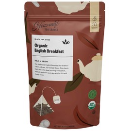 Heavenly Tea Leaves Organic English Breakfast, Bulk Compostable Black Tea Sachet (50 Pyramid Tea Bags) - 100% Plastic Free, Premium Quality Loose Tea Leaves in a Convenient Tea Bag