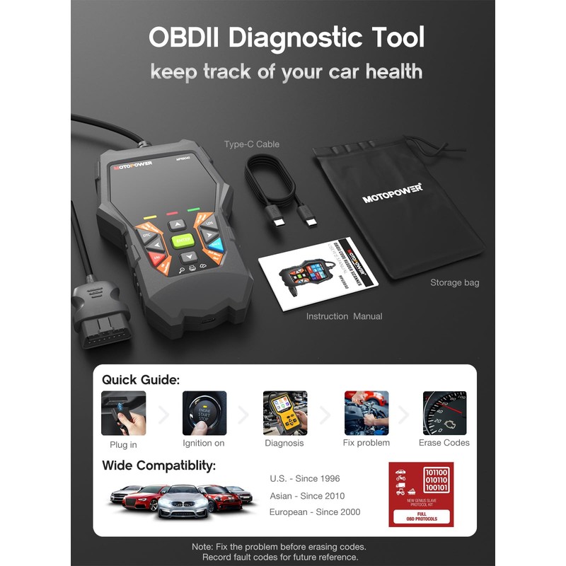 MOTOPOWER MP69040 Car OBD2 Scanner Check Engine Fault Code Reader