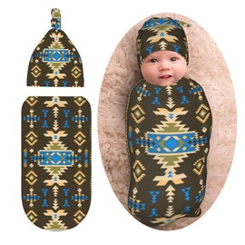 Native Southwest American Aztec Navajo Western Baby Stuff Newborn Baby Swaddle Blanket Western Wrap Blanket Soft Sleep Sacks With Beanie Hat Sets Gifts For Infant Boys Girls