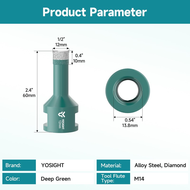 1/2 Inch (12mm) Diamond Hole Saw for Porcelain Tile &