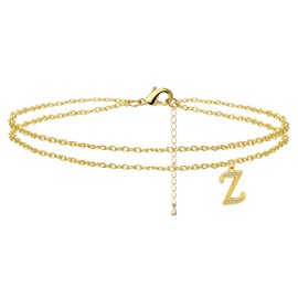 Gold Layered Initial Anklet Bracelets for Women 14K Gold Plated Anklets (Z)
