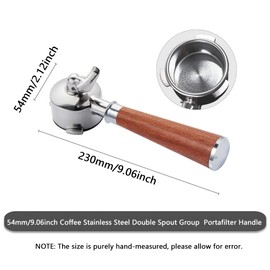 Portafilter, 54mm Bottomless Filter Holder, Portafilter with Stainless Steel Espresso Filter Basket Solid Wood Handle, Durable Ears Nozzle for Barista Series Coffee Espresso Machines (A)