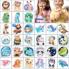 glaryyears 30 Sheets Watercolor Animals Temporary Tattoo Stickers for Kids, Cute Lion Tiger Dinosaur for Girls Boys Children，Waterproof Fake Tattoos on Face Hand Arm Party Favor Body Art