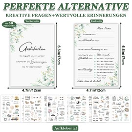 Szhhrxi Pack of 50 Wedding Guest Cards to Fill in, Time Capsule Cards Eucalyptus - Bride and Groom Memory Cards - Guest Game - Wedding Anniversary Keepsake - Guest Book - 10 Years After - Rose Wedding