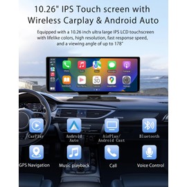CHOVE Wireless Apple Carplay Screen for Car, 10.26" Apple Car Play & Android Auto Screen,Touchscreen with Backup Camera,Dash cam,Support GPS,Siri/Google,Bluetooth,AUX,Mirror Link,Fit Most Vehicles