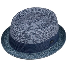 Lipodo Ennario Pork Pie Straw Hat - Hat - Classic Cut - Summer Hat with Braided Technology - Made in Italy - Men - Spring / Summer, blue
