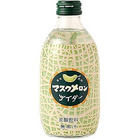 Tomomasu Japanese Soda Melon Cider in Glass, 10 fl oz (300mL) (Pack of 5) - Product of Japan.