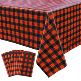 8 Pack Buffalo Plaid Tablecloths - 51x86 Disposable Plastic Red and Black Lumberjack Checkered Tablecloth for Party, Picnic, Camping, Barbecue, Christmas, Holiday Table Decor