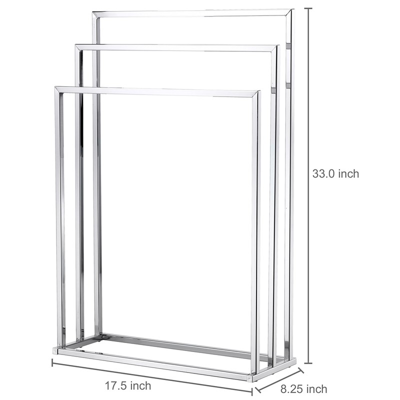 MyGift Silver Chrome Plated Metal Free Standing Towel Rack Stand