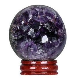 Nupuyai Amethyst Stone Druze Geode Ball with Stand, Natural Crystal Amethyst Druze Piece Druzy Segment Natural Piece Stone Cluster Rough Stone Decoration (61-70 mm)