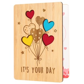 Giftasy Geburtstagskarte, Hochzeitskarte aus Bambus, Geburtstagskarte für Frau, Hochzeit Karte, Grußkarte, Birthday Card, It's Your Day, Valentinstag, Weihnachten
