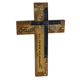 Dicksons Faith All Things Filigree Wood Look 9 Inch Resin Stone Hanging Wall Cross