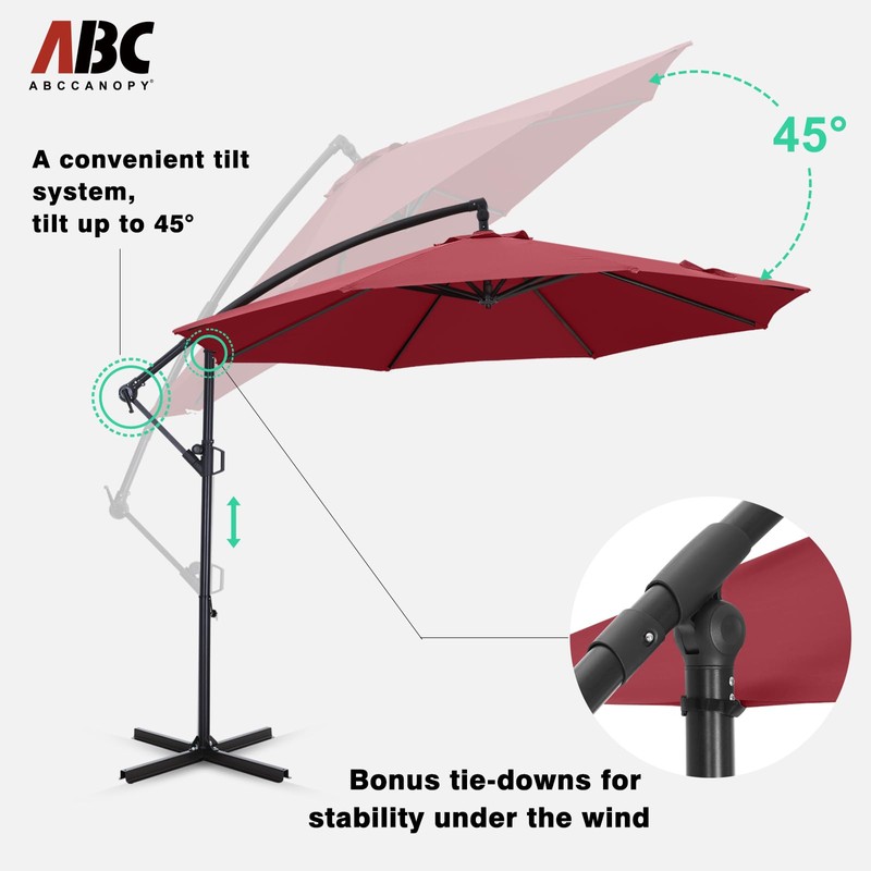 ABCCANOPY 9FT Cantilever Patio Umbrella with base included, 360° Rotation