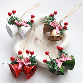 Christmas Bells Ornaments, Pack of 4 Christmas Bells Decoration, Small Pendants Christmas, Red Gold White Green Christmas Decoration for Tree, Bell for Christmas, Cute Bells with Bows