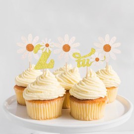 Keaziu - Paquete de 24 adornos de margaritas para 2 cumpleaños, decoración de fiesta de cumpleaños, margaritas, primer cumpleaños, dos años, baby shower, suministros de fiesta hippie, 2-1