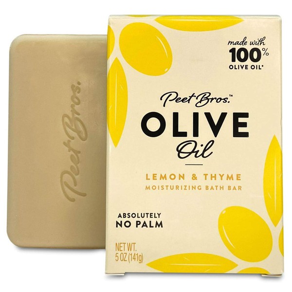 Peet Bros. | Olive Oil Moisturizing Bath Soap Bar | Always Palm Oil-Free | 5 oz - Lemon & Thyme