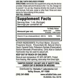 Reliable-1 Vitamin D Breastfed Infant Liquid Dietary Supplement 50mL Pack of 3