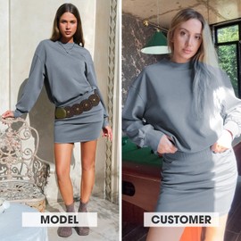 EXLURA Womens Fall Two Piece Skirt Sets Long Sleeve Mock Neck Sweatshirt Skort Matching Set Casual Lounge Tennis Outfits 2025