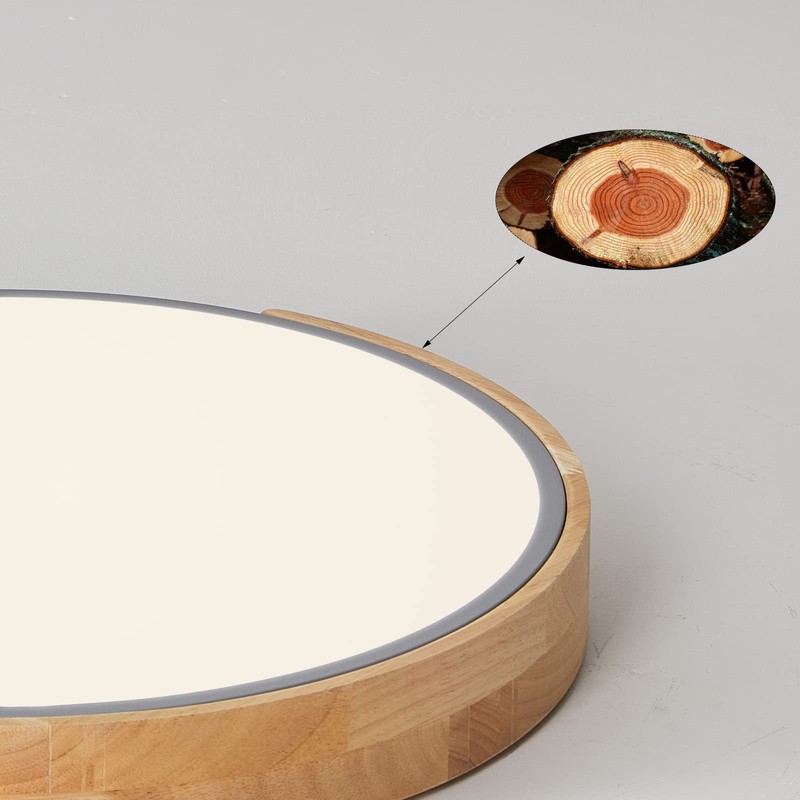 LuFun Dimmable Ceiling Lights,24W Grey Round Modern Wood Flush Mount