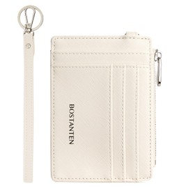 BOSTANTEN Women's Small PU Leather Credit Card Holder RFID Protection Purse Women's Card Holder with Coin Compartment, Mini Women Wallet Card Holder Slim Wallet, beige, rfid wallet