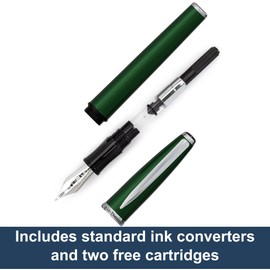 Monteverde USA Aldo Domani Fountain Pen Green – Medium Nib – Free Ink Bottle, Converter & 2 Cartridges – Gift Boxed Writing Pen