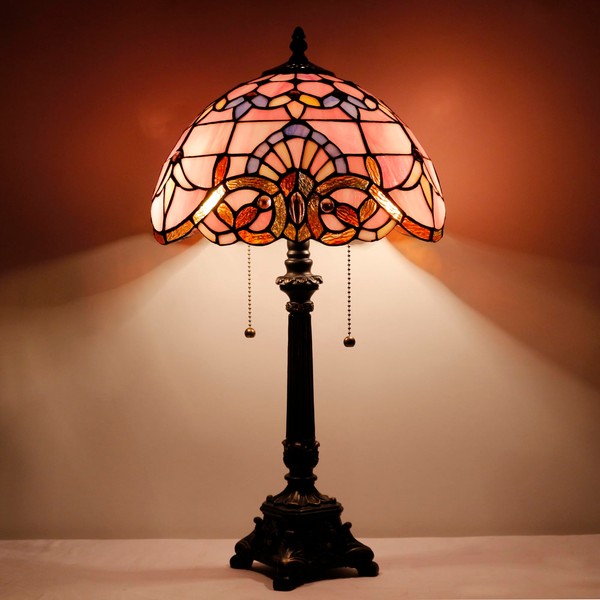 Tiffany Table Lamp Pink Stained Glass Desk Lamp 12X12X21 Inches