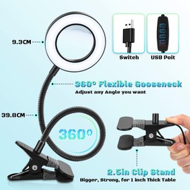 JUOIFIP Lupe mit USB-Klemme, Clip-Lupe mit Licht, Lupe für Basteln, Lesen, Nähen, Hobbys