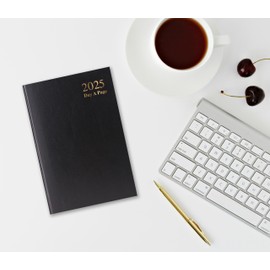 2025 A5 Day a Page Diary - Full Day Saturday & Sunday Pages - Full Year Hardback Casebound Planner - for Home Office School & Work (Black)