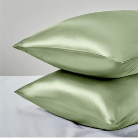 Mulberry Satin Silk Pillowcase for Hair and Skin - Soft Breathable Smooth Both Sided Silk Pillow Cover Pair - Standard Size 50x75cm (Sage Green, Standard)