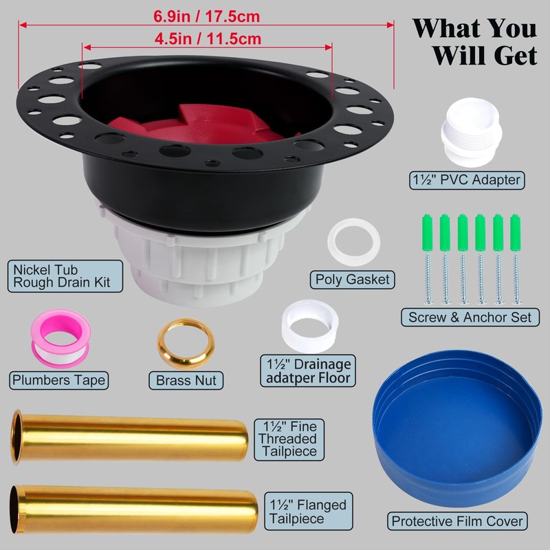 ZACCAS Freestanding Tub Drain Rough-in Kit, [Built to Last][Easy Installation]