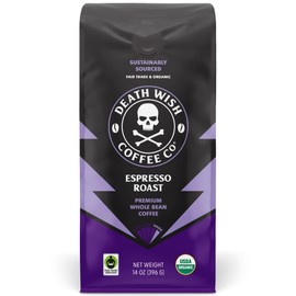 Death Wish Coffee, Whole Bean Espresso Roast - Organic, Fair Trade, Arabica and Robusta Coffee Beans, 14 ounce (Pack of 1)
