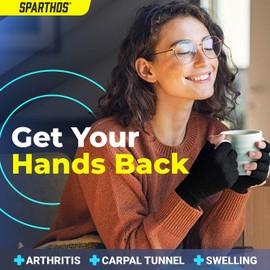 Sparthos Arthritis Hand Compression Gloves - Helps With Carpal Tunnel & Rheumatoid Artritis Pain - Support Your Hands While Typing - Fingerless Circulation Glove - Fits Men & Women (Black - Large)