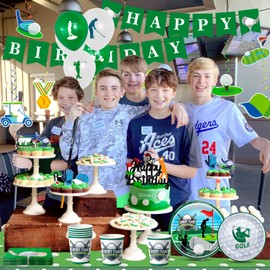 Golf Birthday Decorations,159pcs Golf Birthday Party Decorations & Golf Theme Party Tableware Set - Golf Birthday Banner Balloons & Golf Party Plates Napkin Tablecloth etc Golf Birthday Party Supplies