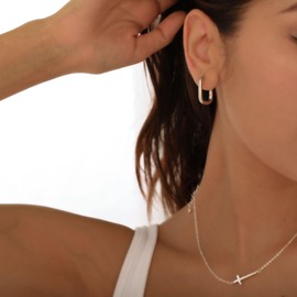 Kyerlyn Silver Plated Rectangular Hoop Earring Chunky Silver Oblong Hoop Earring Minimalist Rectangle Earring Chunky Style Earring U Shaped Earrings for Women