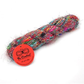 Sari Silk Yarn - Recycled Sari Silk - For Textile Projects - Wet Nuno Felting - Spinning - Knitting - Weaving - Decor - Macrame String (Green Red Yellow Blue)