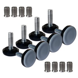 5/16" Thread Furniture/Table/Chair/Bar Stool Feet Levelers Screw On for Wood Leg Leveling Glides,5/16-18 Threaded Adjustable Foot Pads Screws in with Inserts (8 Pcs/Package)