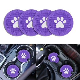 Piburth 4 Pack Car Cup Holder Coasters, Dog Paw Insert Car Cup Coaster, 2.75 Inch Anti Slip Shockproof Embedded Drink Mat, Vehicle Interior Decor Accessories (Purple)