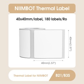 NIIMBOT Labels, 1.57'' x 1.57'' (40x40mm) Thermal Sticker Label, Waterproof Price/Memo Labels for NIIMBOT B1/B21/B3S Label Printer, 1 Roll of 180 Self-Adhesive Thermal Labels (White)